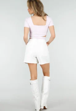 Lila Padded Crop Top met Vierkante Hals en Wrap Detail