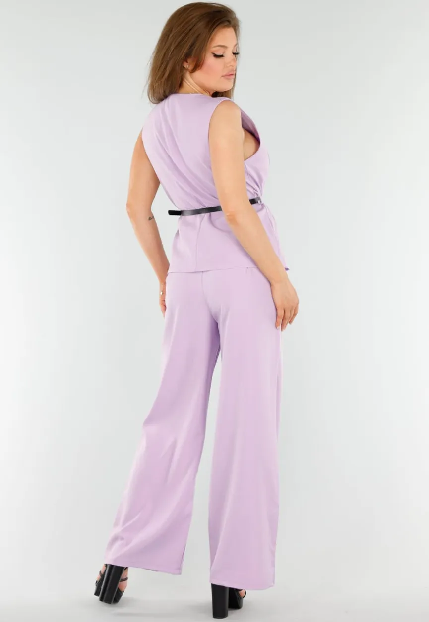 Lila 2-Piece Set met Mouwloze Top en Wijde Rechte Broek