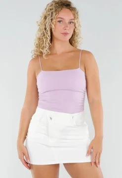 Lila Stretch Top met Pads en Spaghettibandjes