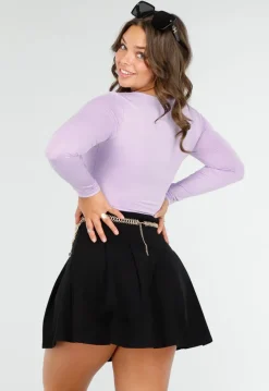 Lila Stretch Top met Vierkante Hals en Lange Mouwen