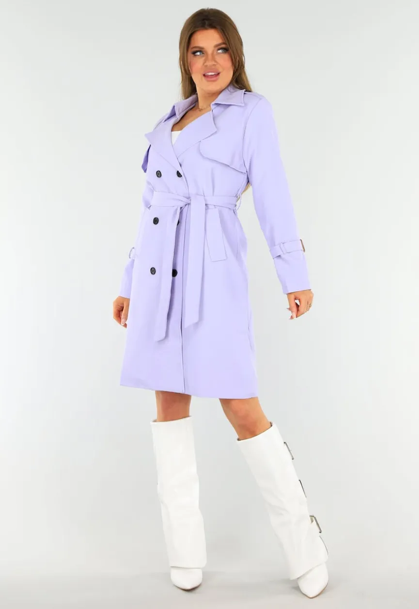 Lila Trenchcoat met Knoopsluiting