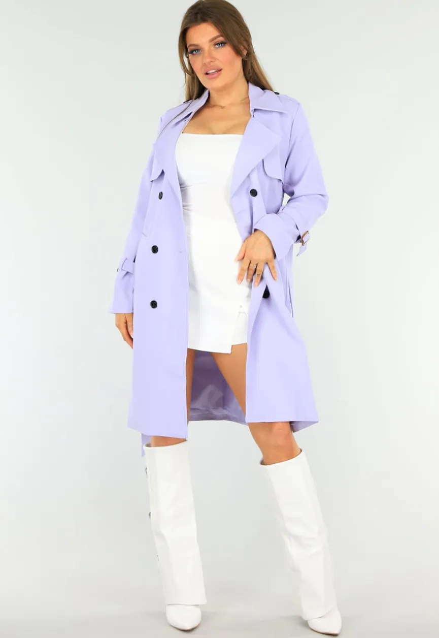 Lila Trenchcoat met Knoopsluiting