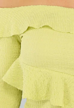 Limoen Groene Off Shoulder Ruffle Jurk