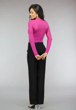 Longsleeve Fuchsia Mesh Korset Top met Cutouts