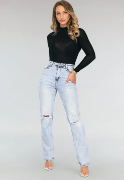 Longsleeve Glitter Body met Vloeiende Lijnen Patroon Zwart