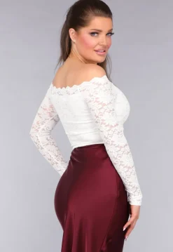 Longsleeve Off-Shoulder Lace Top in Wit