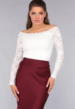 Longsleeve Off-Shoulder Lace Top in Wit
