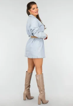 Longsleeve Oversized Denim Jurk met V-hals