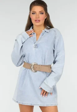 Longsleeve Oversized Denim Jurk met V-hals