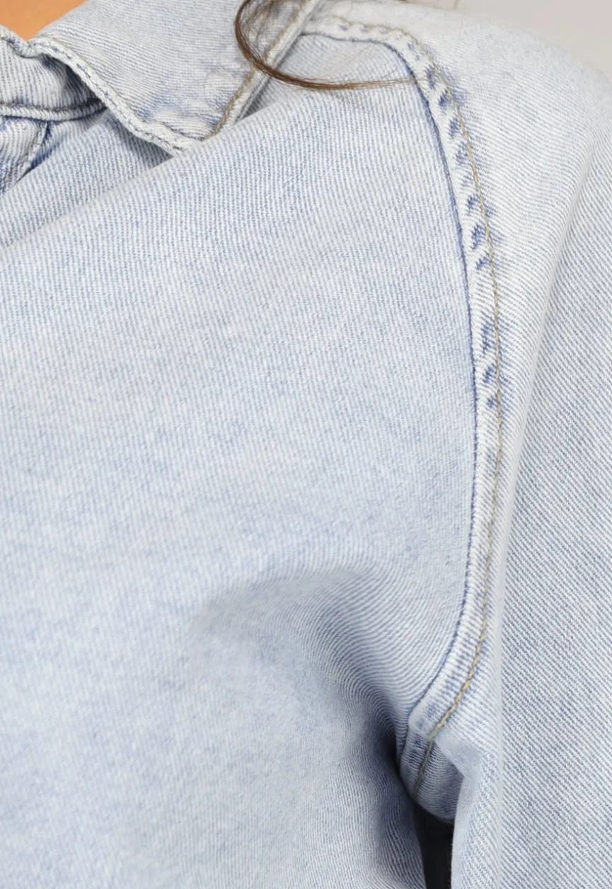 Longsleeve Oversized Denim Jurk met V-hals