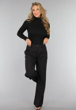 Longsleeve Ribstof Top met Col in Zwart