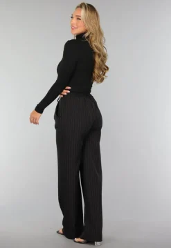 Longsleeve Ribstof Top met Col in Zwart