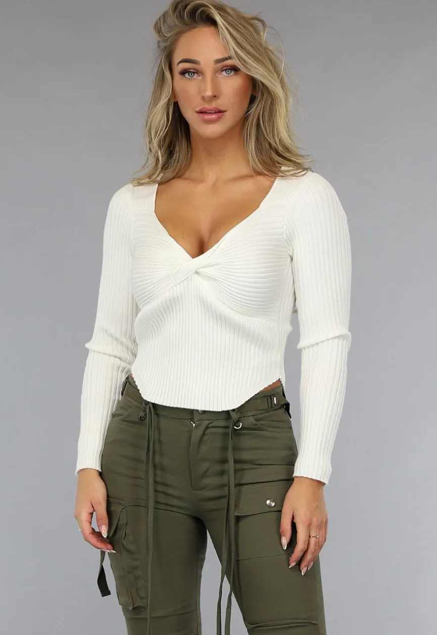 Longsleeve Rib Top in Gebroken Wit
