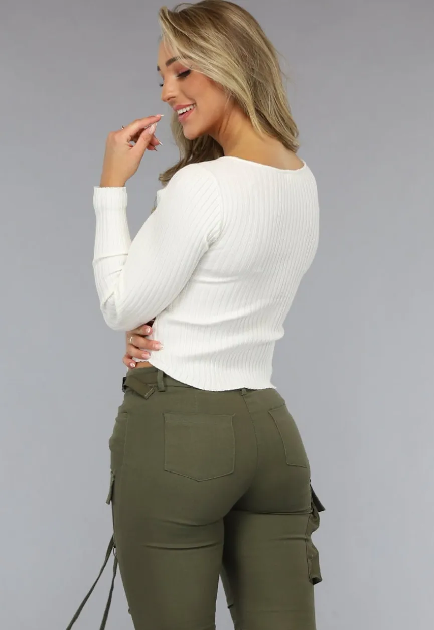 Longsleeve Rib Top in Gebroken Wit