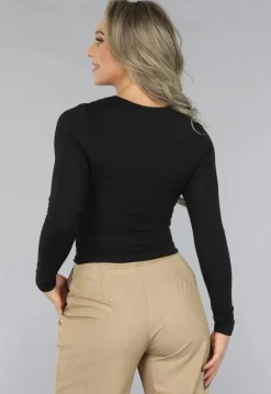 Longsleeve Zwarte Geplooide Top