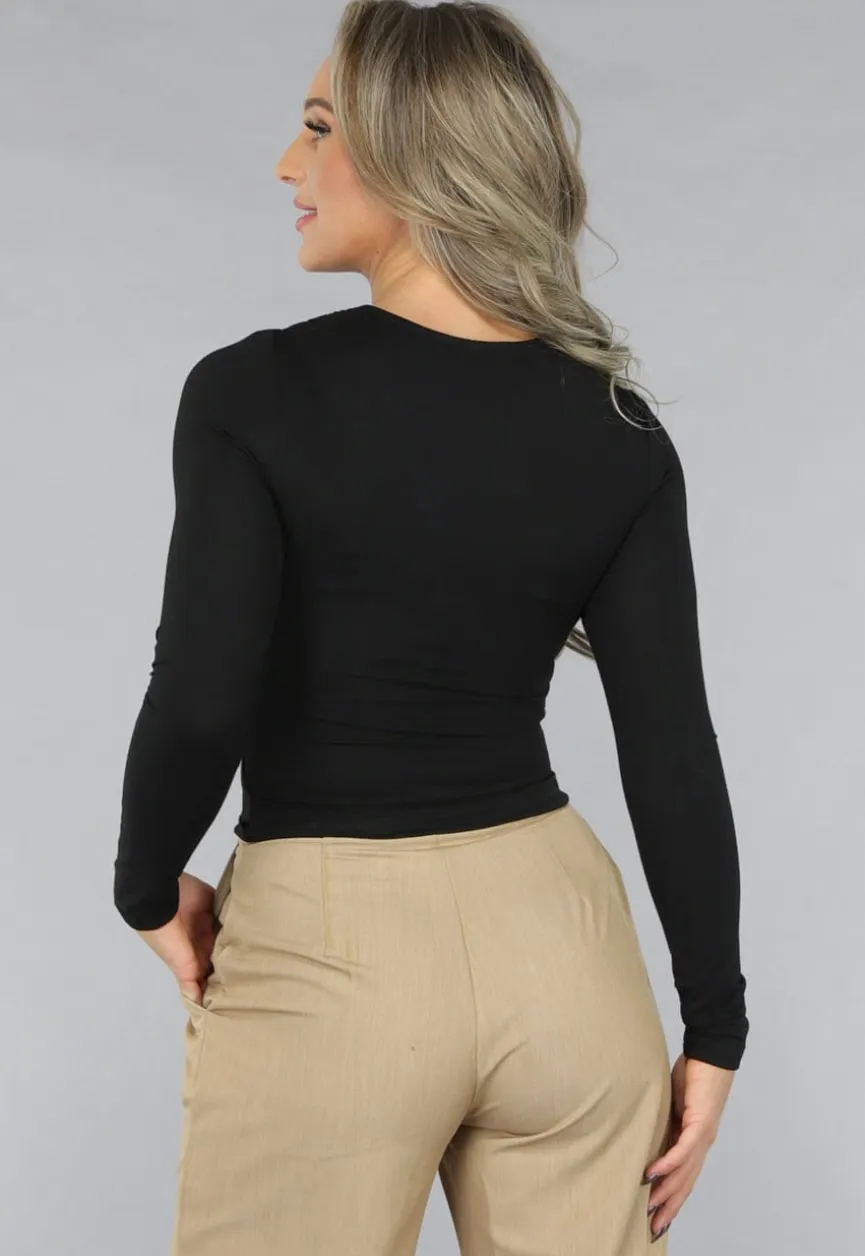 Longsleeve Zwarte Geplooide Top