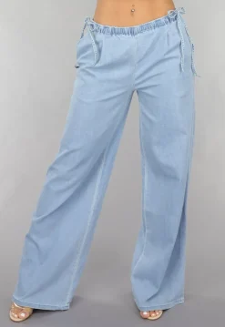 Low Waist Tall Wide Leg Jeans met Strikdetails
