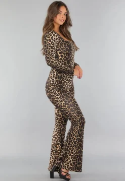 Luipaardprint Bodysuit met Vierkante Hals