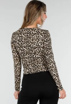 Luipaardprint Top met Lange Mouwen en Ringdetail