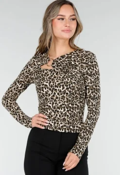 Luipaardprint Top met Lange Mouwen en Ringdetail