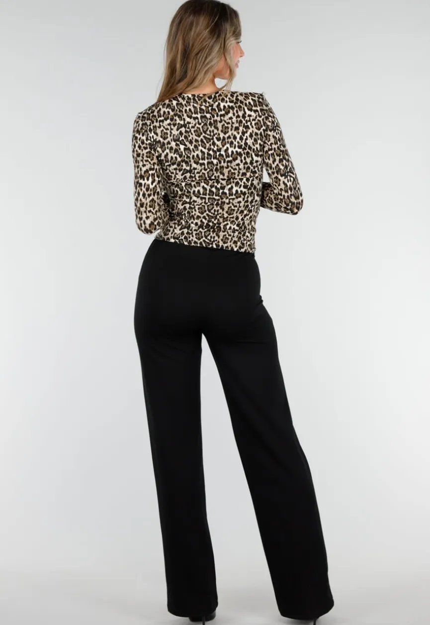 Luipaardprint Top met Lange Mouwen en Ringdetail