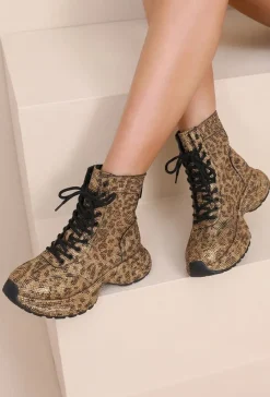 Luipaard Sneakers met Hoge Schacht, Veters en Rits