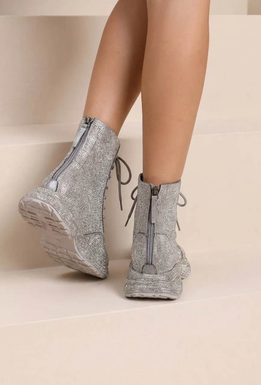Luipaard Sneakers met Hoge Schacht, Veters en Rits