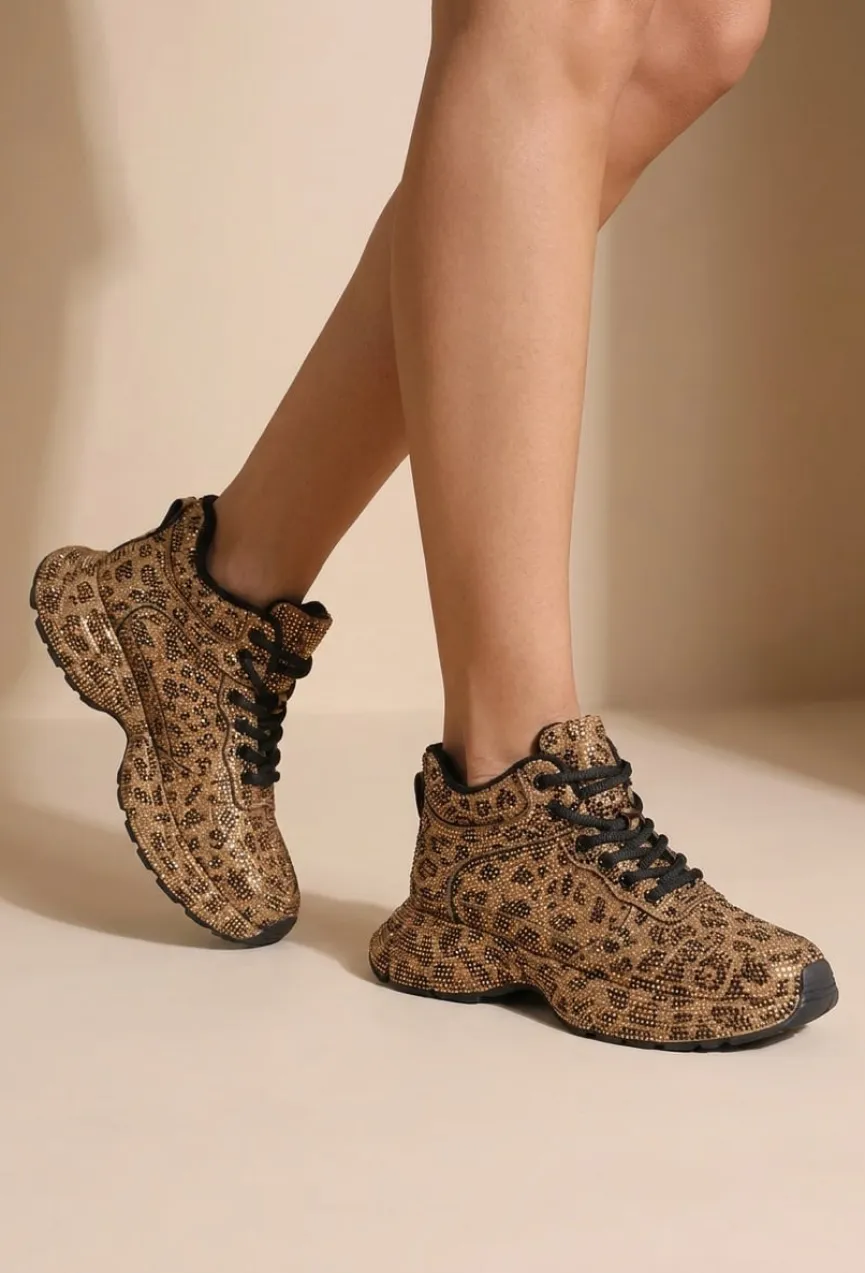 Luipaard Sneakers met Hoge Schacht en Veters