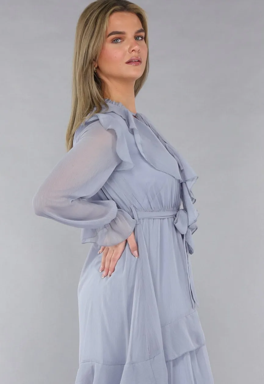 Maxi Jurk in Blauw met Ruffles