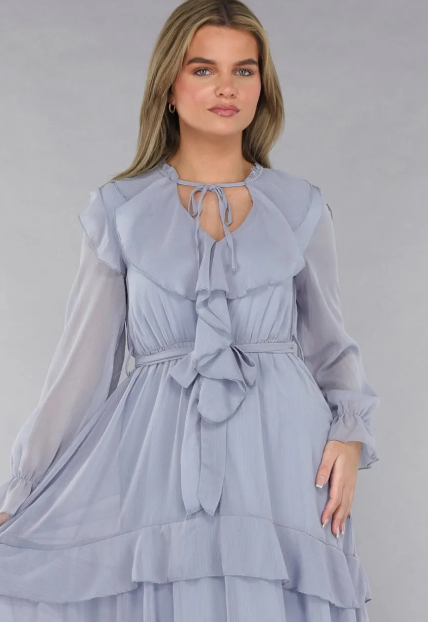 Maxi Jurk in Blauw met Ruffles