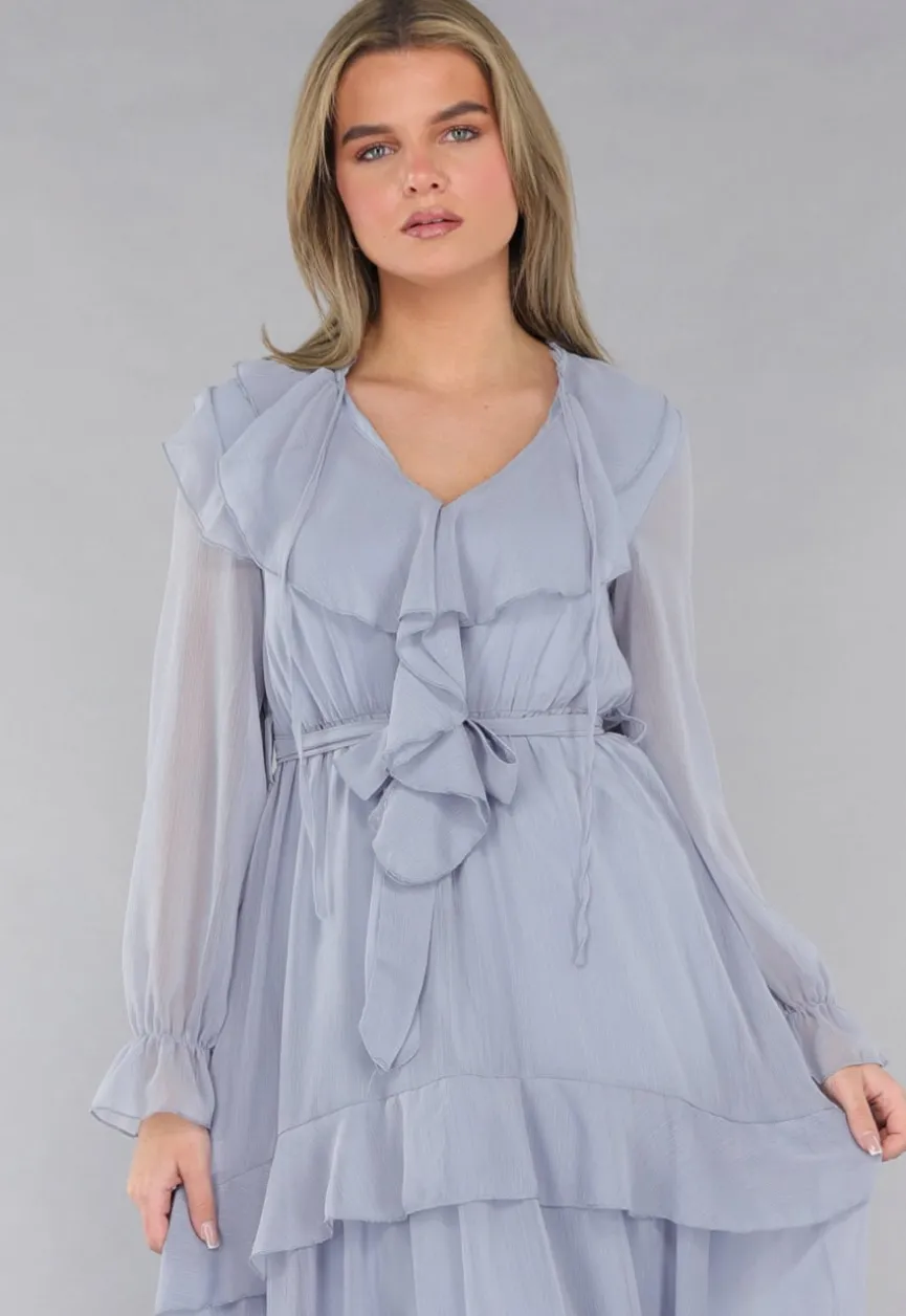 Maxi Jurk in Blauw met Ruffles
