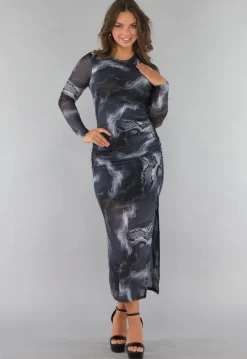 Maxi Jurk met Marble Print in Grijs