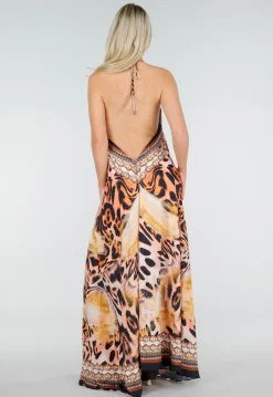 Maxi Jurk met Print, Strass Details en Verstelbare Bandjes