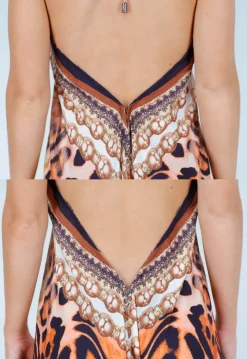 Maxi Jurk met Print, Strass Details en Verstelbare Bandjes