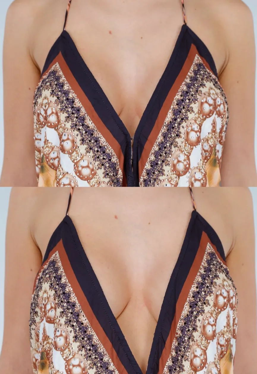 Maxi Jurk met Print, Strass Details en Verstelbare Bandjes