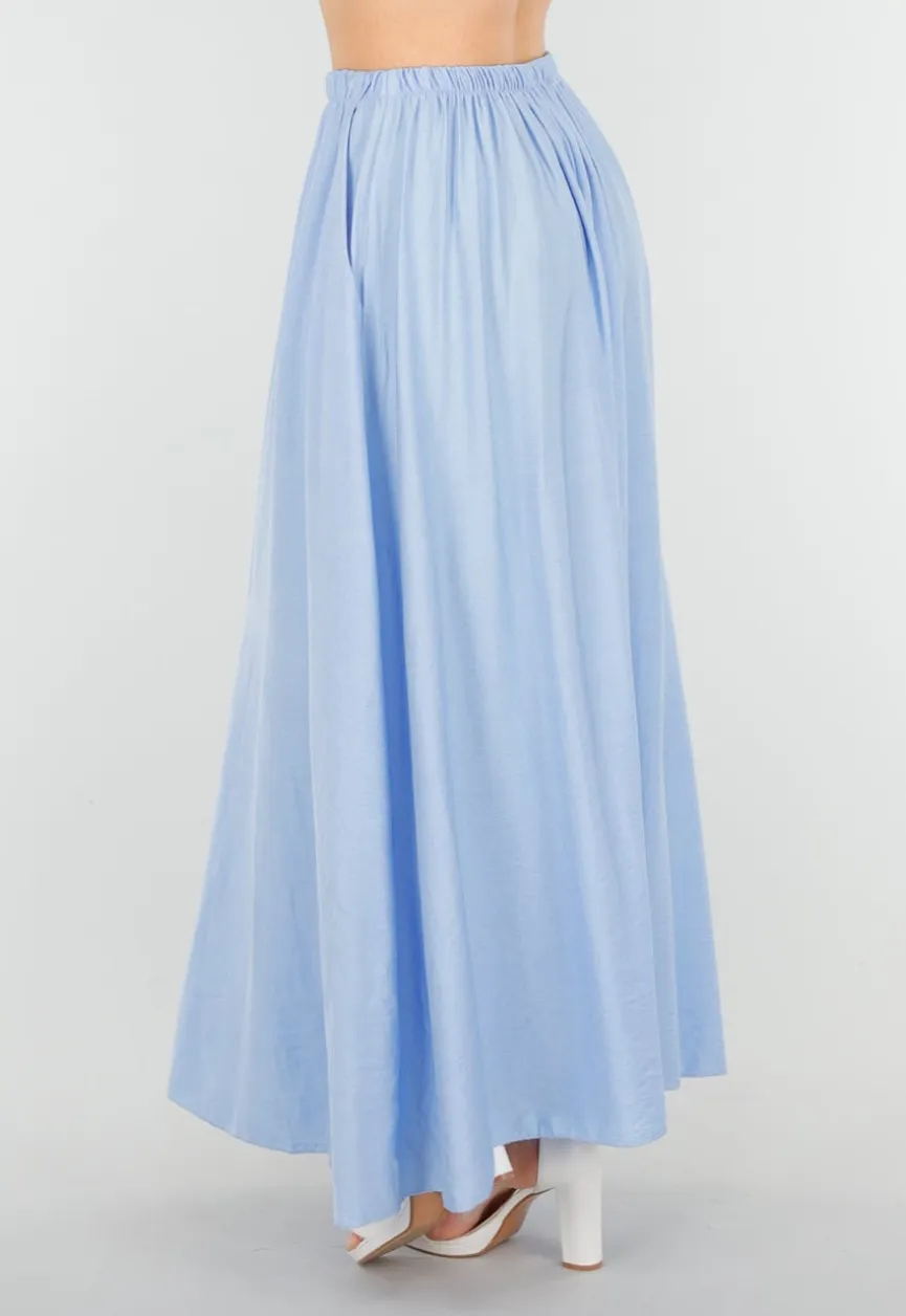 Maxi Rok in Lichtblauw met Elastische Tailleband