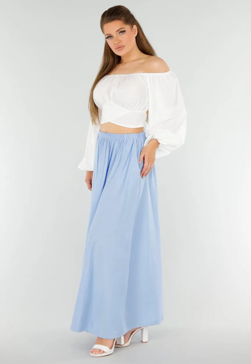 Maxi Rok in Lichtblauw met Elastische Tailleband