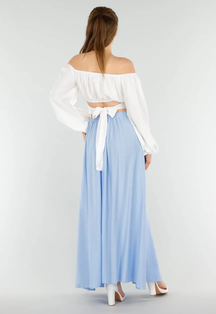 Maxi Rok in Lichtblauw met Elastische Tailleband