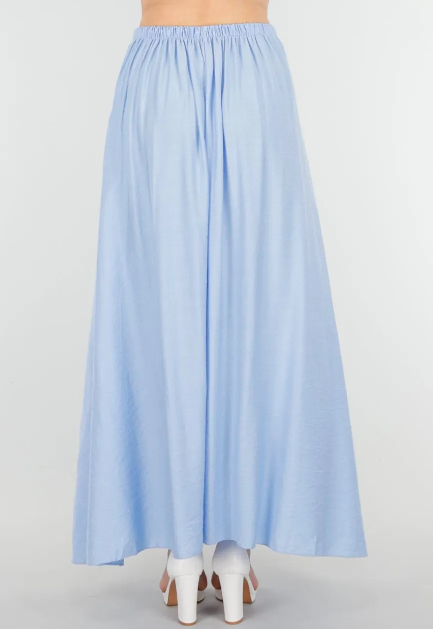 Maxi Rok in Lichtblauw met Elastische Tailleband
