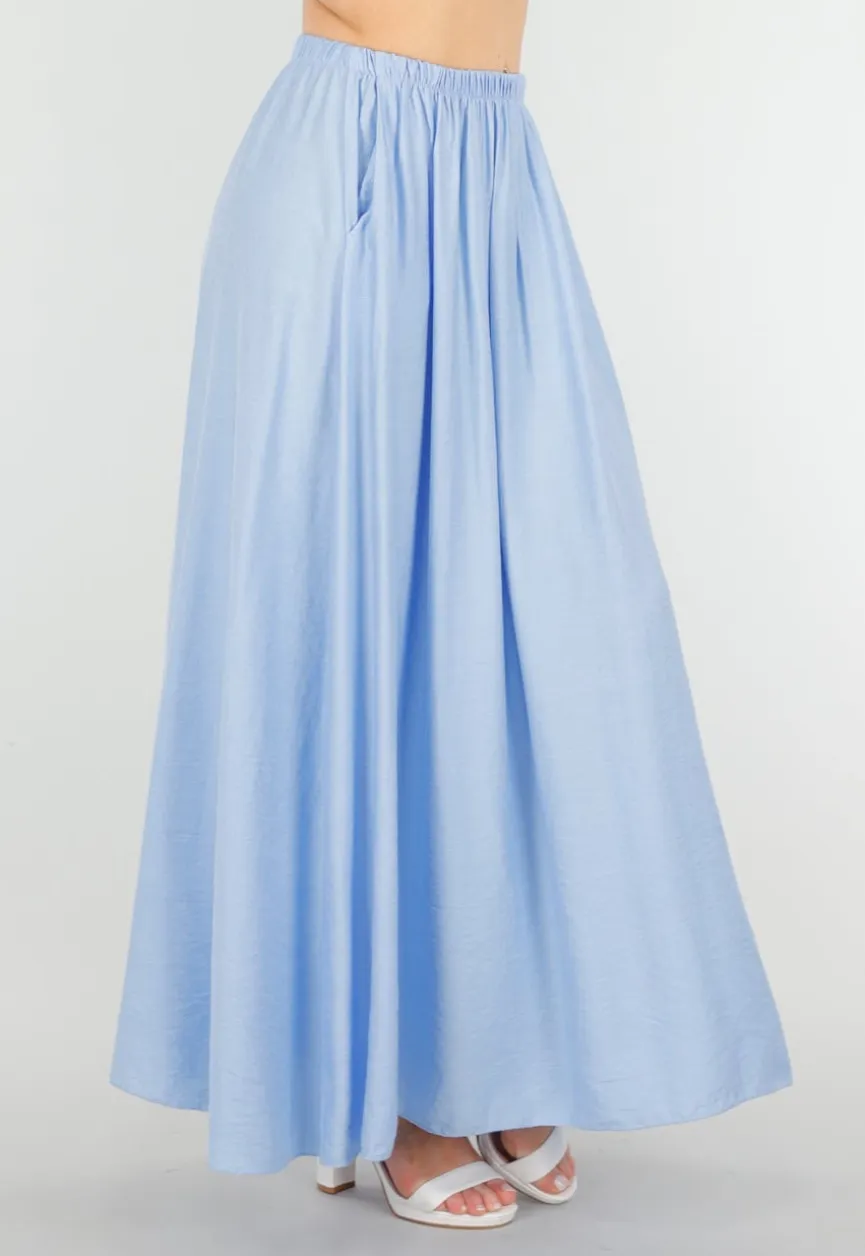 Maxi Rok in Lichtblauw met Elastische Tailleband