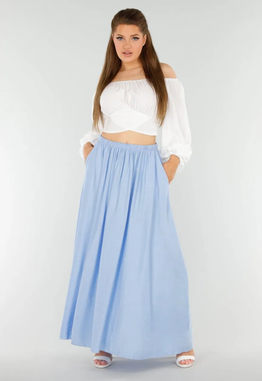 Maxi Rok in Lichtblauw met Elastische Tailleband