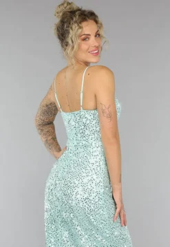 Maxi Split Jurk Pailletten Jurk in Mintgroen