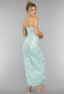 Maxi Split Jurk Pailletten Jurk in Mintgroen