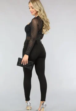 Mesh Glitter Bodysuit met Korset Look