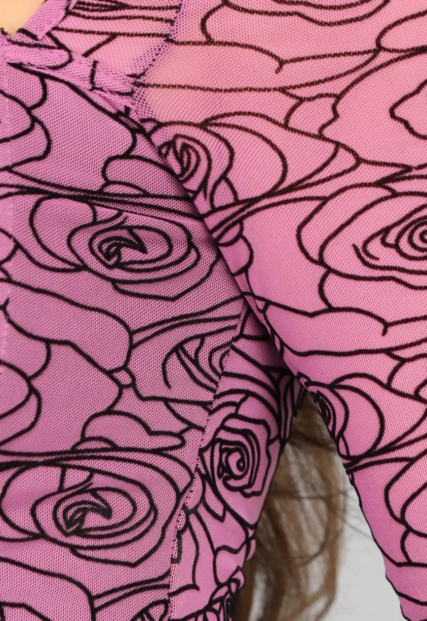 Mesh Roze Korset Top met Velvet Bloemen