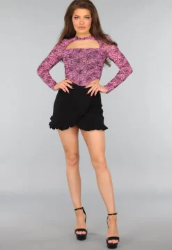 Mesh Roze Korset Top met Velvet Bloemen