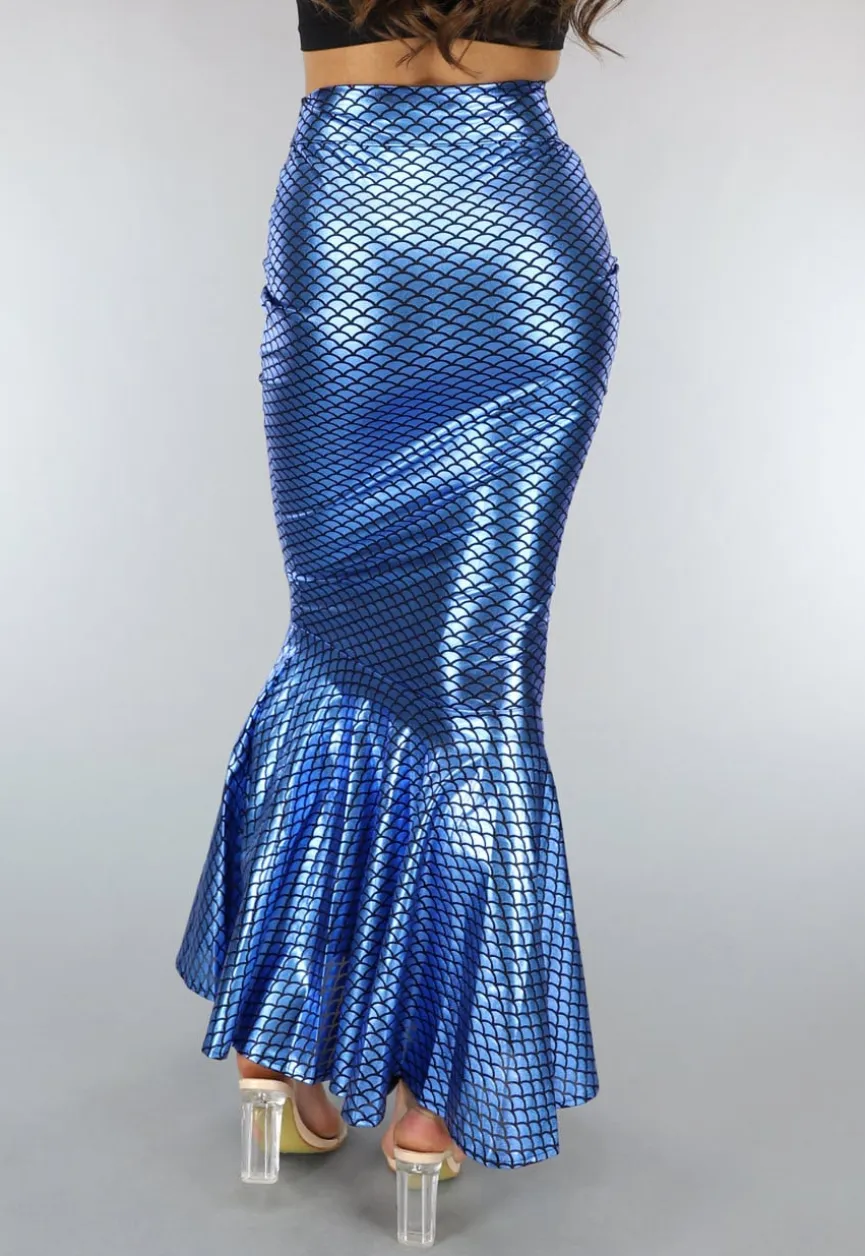 Metallic Blauwe Zeemeermin Schubben Rok