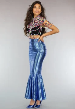 Metallic Blauwe Zeemeermin Schubben Rok