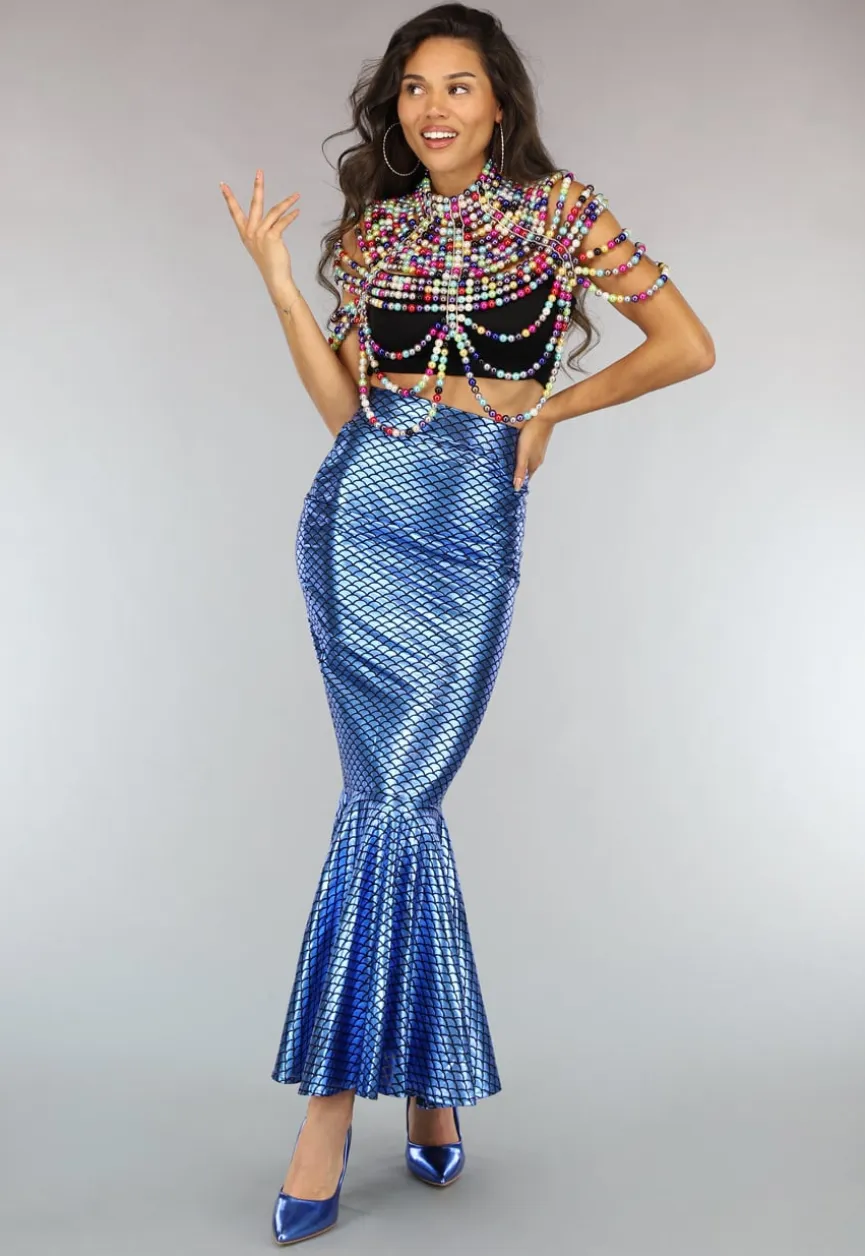 Metallic Blauwe Zeemeermin Schubben Rok