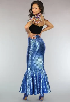 Metallic Blauwe Zeemeermin Schubben Rok